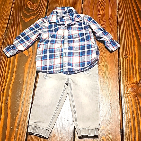 First Impressions Other - Boys 18 month Flannel Button Down Longsleeve with Gray Pants